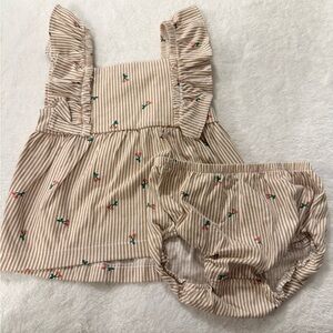 Carters Beige Striped Baby Tank & Bloomers Set with Cherry Detail